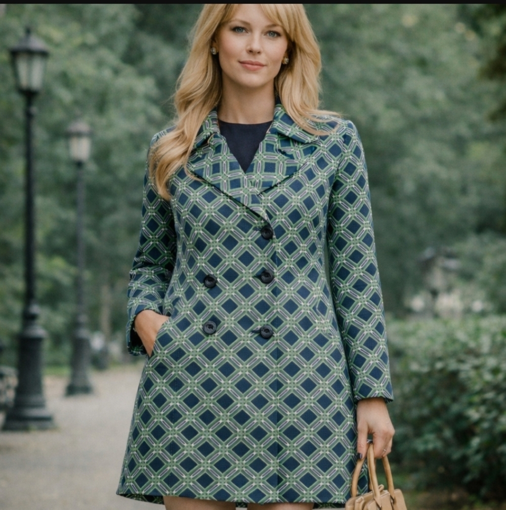 Women's Banana Republic Petite Retro 60's Printed Trench Coat Size XS Whimsy
